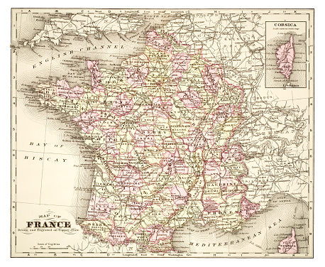 Color image of an old color map of Europe, from the 1800's.