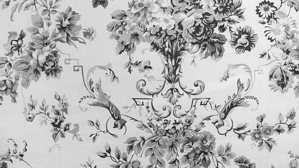 istock Retro Lace Floral Pattern Monotone Black and White Fabric Background 479765092