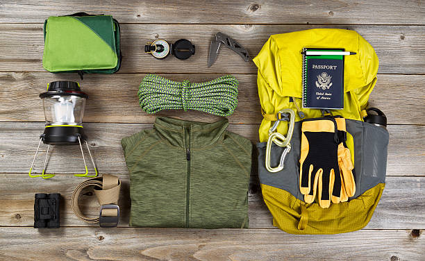istock Climbing gear for hiking on rustic wooden boards 479765440