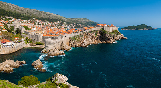 Fortress of Dubrovnic on the Adriatic - high angle panoramic view.