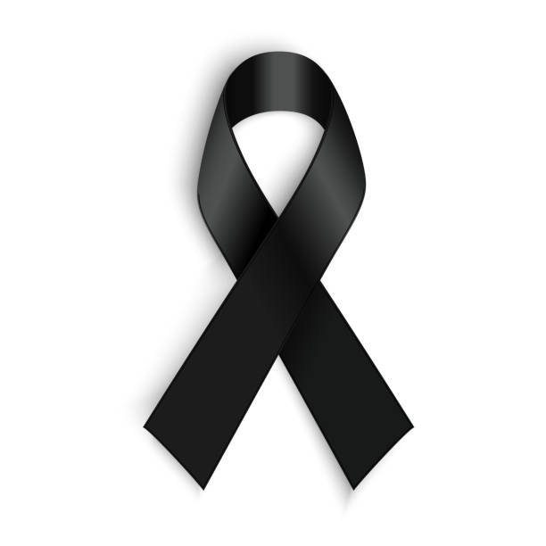 istock Black awareness ribbon on white background. Mourning and melanoma symbol 479770626