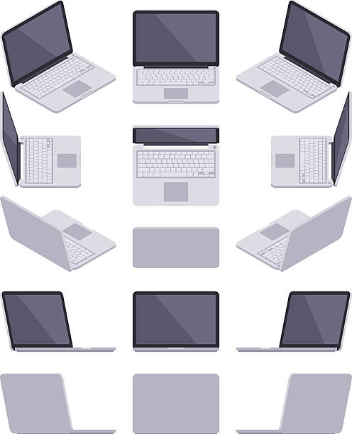 Isometric gray laptop Set of the isometric gray laptops. The objects are isolated against the white background and shown from different sides netbook stock illustrations