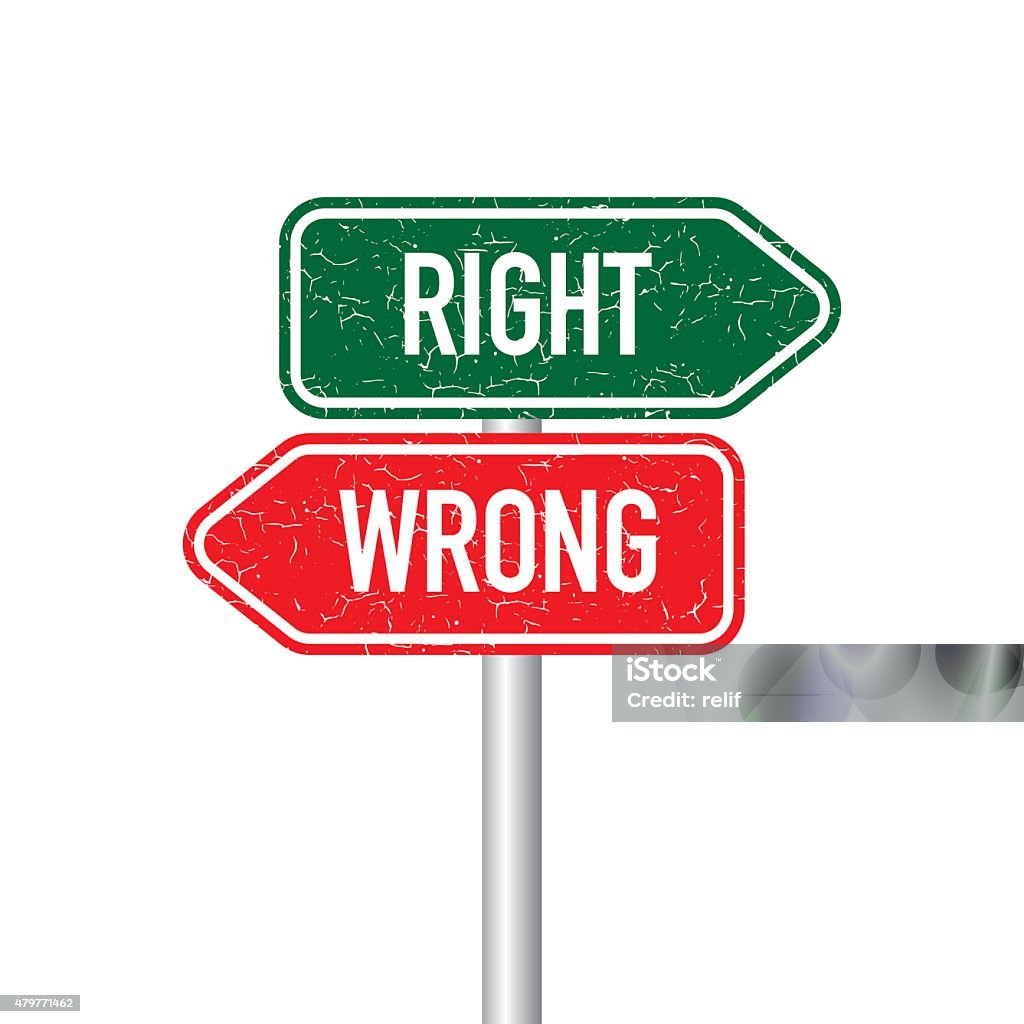 Right and wrong signpost 2015 stock vector