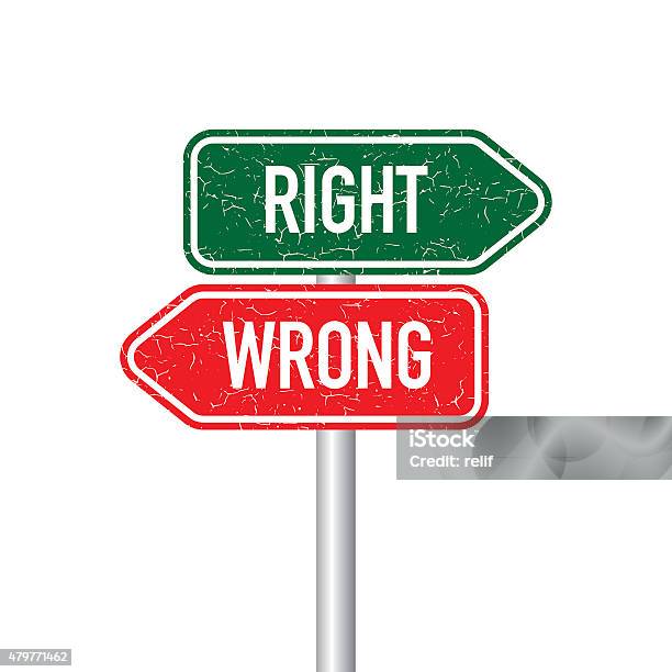 Right And Wrong Signpost Stock Illustration - Download Image Now - 2015, Activity, Analyzing
