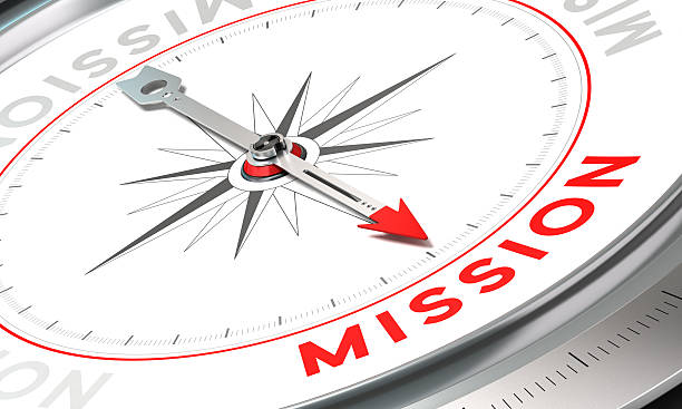 Company Statement, Mission Compass with needle pointing the word mission. Conceptual illustration part one of a company statement, Mission, Vision and Value. financial statement stock pictures, royalty-free photos & images