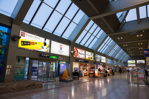 Matsuyama, Japan - April 17, 2015: People at the souvenir shops at the Matsuyama Airport in Ehime Prefecture, Shikoku, Japan.