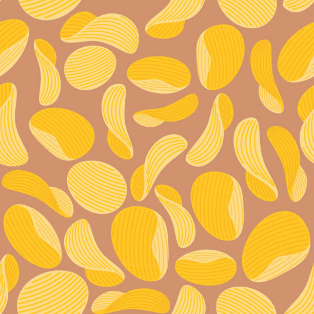 Potato chips background. Seamless pattern corrugated chips. Vect vector art illustration