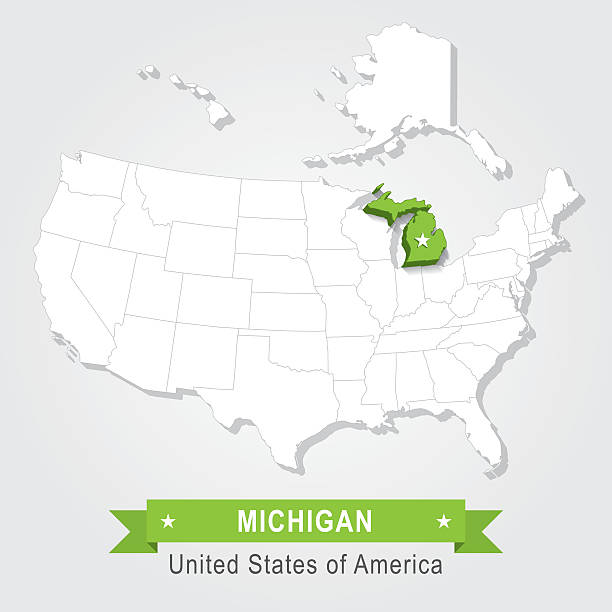 ilustraciones, imágenes clip art, dibujos animados e iconos de stock de michigan state. estados unidos mapa administrativos. - computer icon planet abstract social media