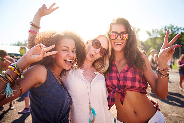 Three best friends at the festival Three best friends at the festival coachella valley photos stock pictures, royalty-free photos & images