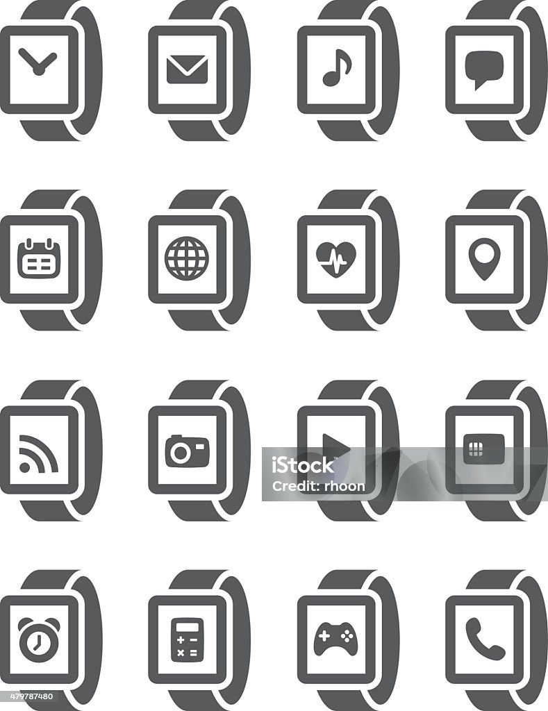 Reloj inteligente applicaties iconos - arte vectorial de 2015 libre de derechos