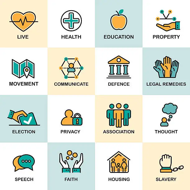 Vector illustration of Human Rights Line Icon Set