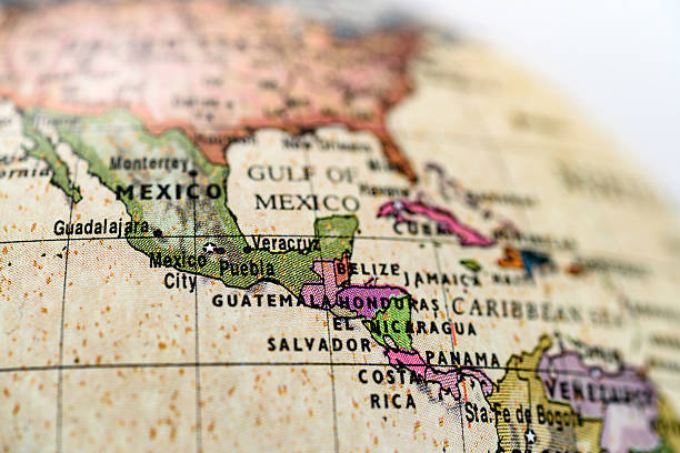 Globe North America Close-up of Mexico in the colorful world map. latin america stock pictures, royalty-free photos & images