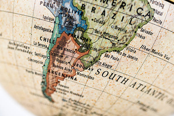 globo de américa del sur - argentina map chile cartography fotografías e imágenes de stock