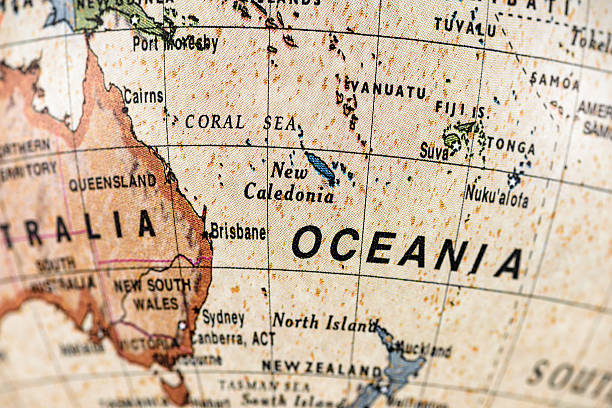 Globe Oceania Close-up of New Caledonia in the colorful world map. new caledonia photos stock pictures, royalty-free photos & images