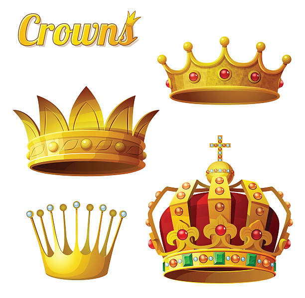 ilustrações de stock, clip art, desenhos animados e ícones de conjunto de coroas de ouro 3 royal isolado em branco. vector - red crowned
