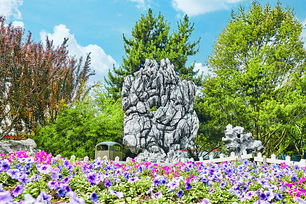 Typical Chinese garden,  park with bizarre rocks. Beijing, China
