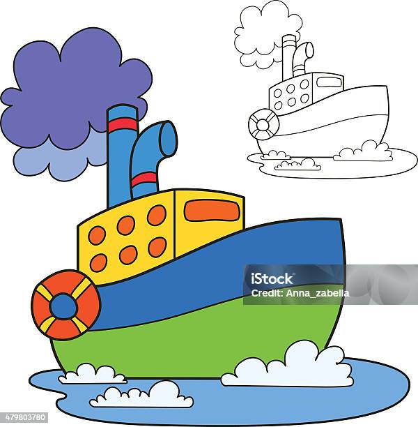 Motor Ship Coloring Book Page Cartoon Vector Illustration Stock Illustration - Download Image Now