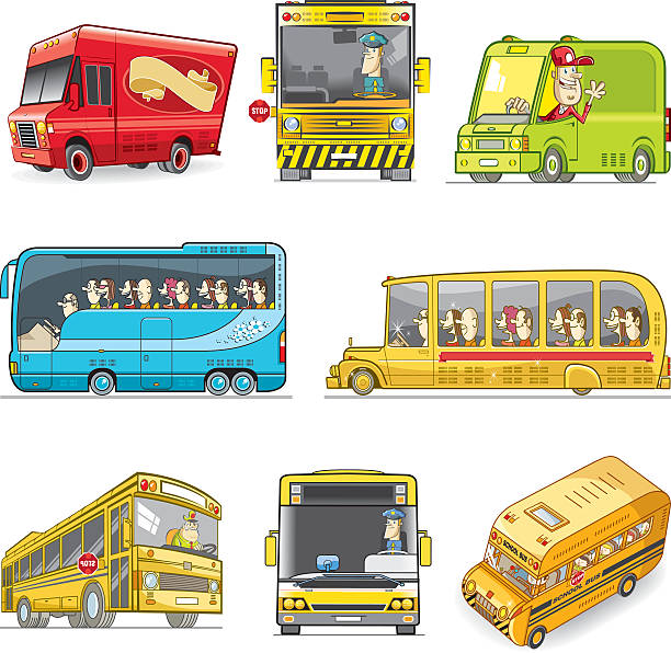 vektor-set - tour bus stock-grafiken, -clipart, -cartoons und -symbole