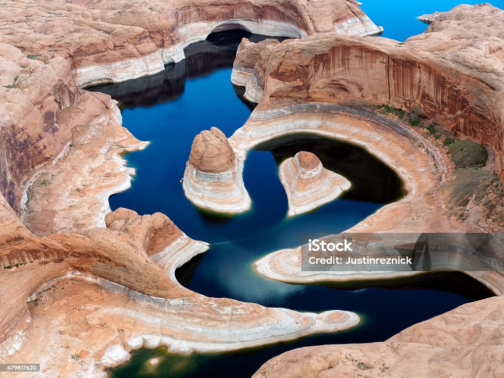 Aerial View of Reflection Canyon, Lake Powell Aerial view of Reflection Canyon, Glen Canyon, Lake Powell, Arizona. Lake Powell Stock Photo