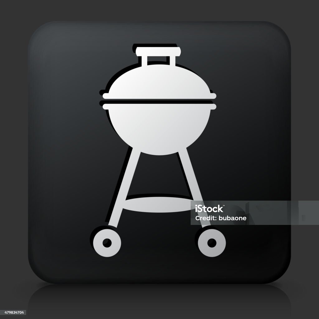 Black Square Button with Grill Icon Black Square Button with Grill Icon. This royalty free vector image features a white interface icon on square black button. The vector button has a bevel effect and a light shadow. The image background is dark grey and the button has a light reflection. 2015 stock vector