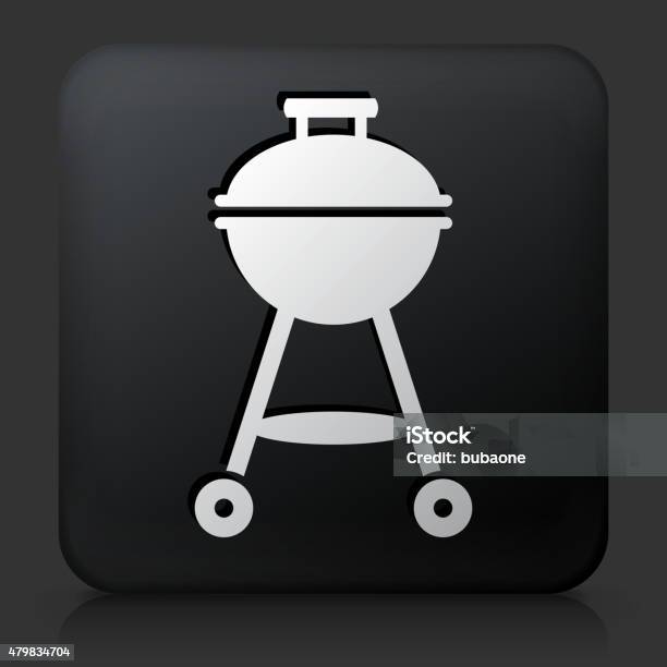 Black Square Button With Grill Icon Stock Illustration - Download Image Now - 2015, Barbecue Grill, Black Background