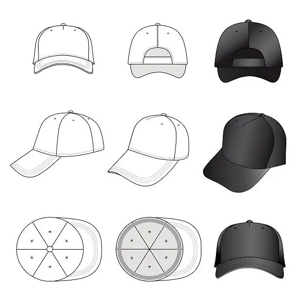 Vector illustration of Baseball, tennis cap outlined template