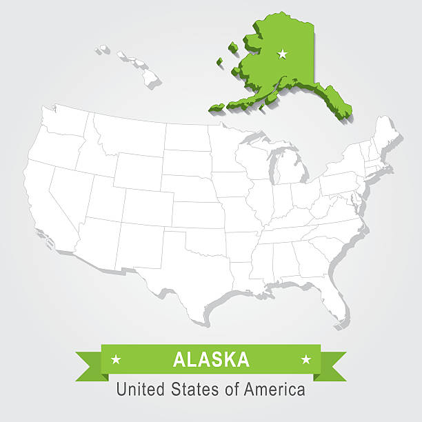 ilustraciones, imágenes clip art, dibujos animados e iconos de stock de estado de alaska. estados unidos mapa administrativos. - computer icon planet abstract social media