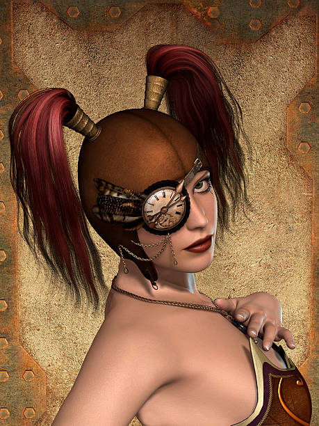 steampunk steampunk woman in a grounge metal background steampunk woman stock illustrations