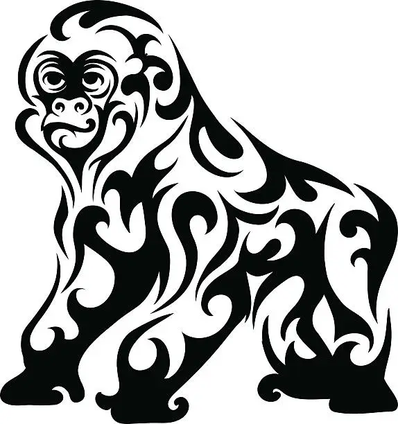 Vector illustration of Gorilla patterned black and white