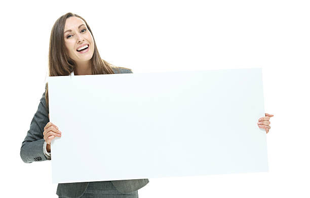 istock Smiling businesswoman holding placard 479848770