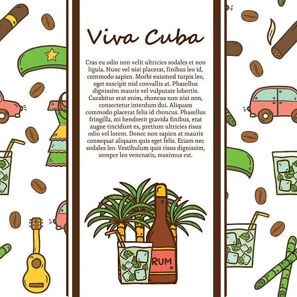 Vector illustration of Hand drawn moderm cuban culture travel  concept. Colorful cartoon elements