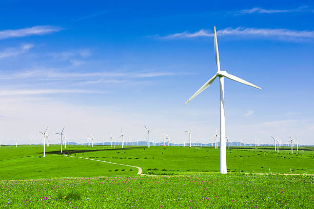 istock wind turbine and meadow under blue sky 479850192