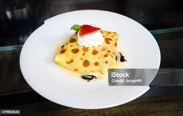 Crape Cake With Strawberry Topping Stock Photo - Download Image Now - 2015, Breakfast, Cake