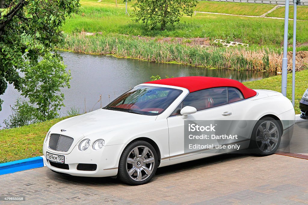 Bentley Continental GTC Moscow, Russia - June 2, 2012: White luxury car Bentley Continental GTC parked at the city street. 2015 Stock Photo