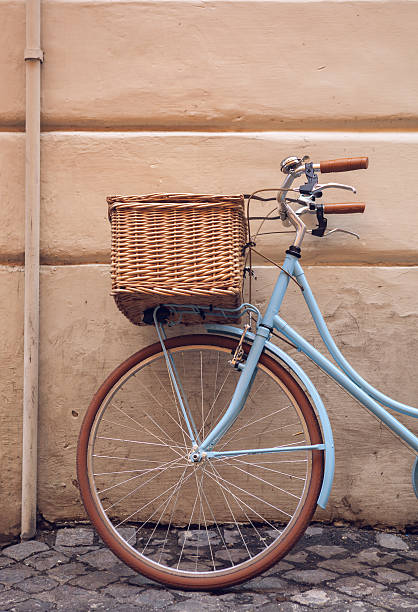 istock Blue vintage city bicycle with basket. 479861158