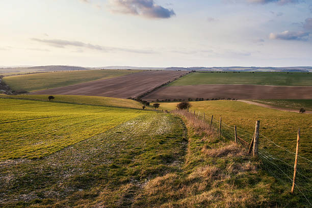 istock Beautiful Spring evening sunset light over fields landscape on f 479862242
