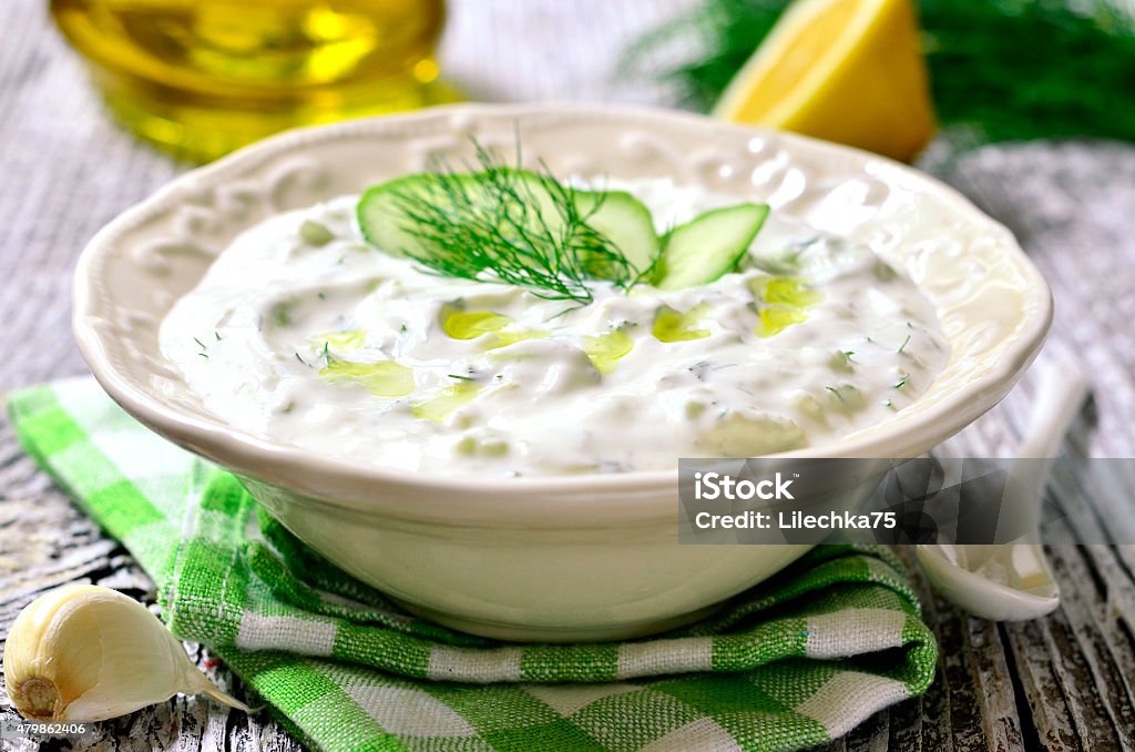 Tzatziki - traditional greek sauce. Tzatziki - traditional greek sauce from yogurt,cucumber and dill. Tzatziki Stock Photo