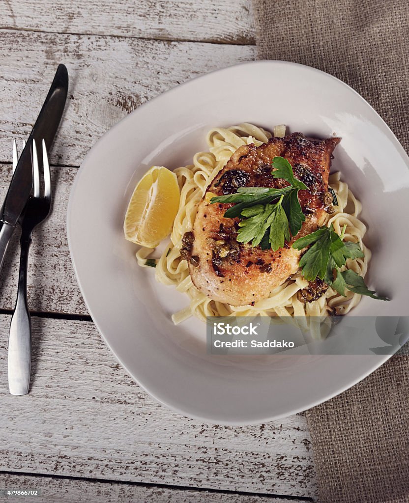 Chicken Fillet With Pasta Chicken Fillet With Pasta,Parmesan Cheese And Capers 2015 Stock Photo