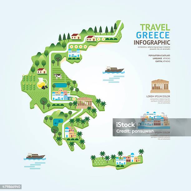 Greece Map Module Infographic Travel And Landmark Greece Map Shape Template Design Stock ...