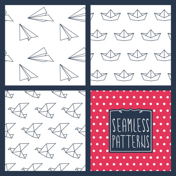 ilustraciones, imágenes clip art, dibujos animados e iconos de stock de seamless juego - blanco y rojo crane origami vector patrón sin costuras