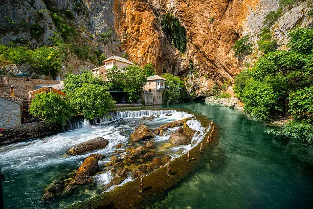Small village Blagaj on Buna spring and waterfall in Bosnia and Herzegovina