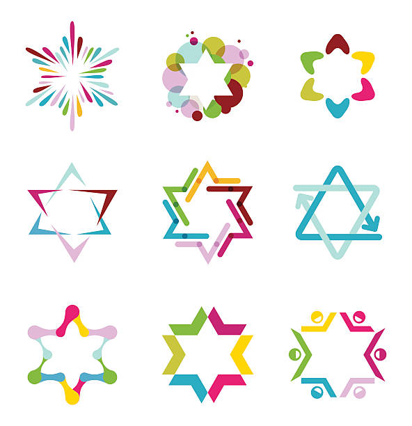 collection of colorful abstract star icons, symbols and graphic elements - kudüs illüstrasyonlar stock illustrations