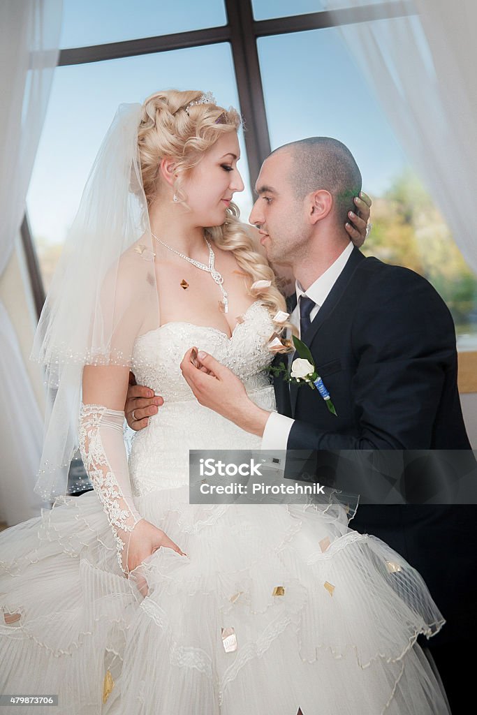 dance young bride and groom in banqueting hall 2015 Stock Photo