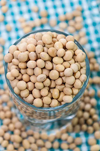 Glass filled with soybeans