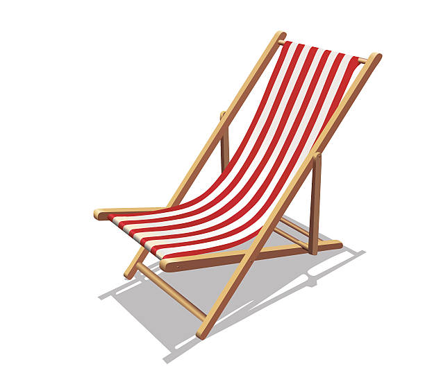 Deckchair with red stripes and shadows Vector Illustration isolated on white background. deckchair stock illustrations