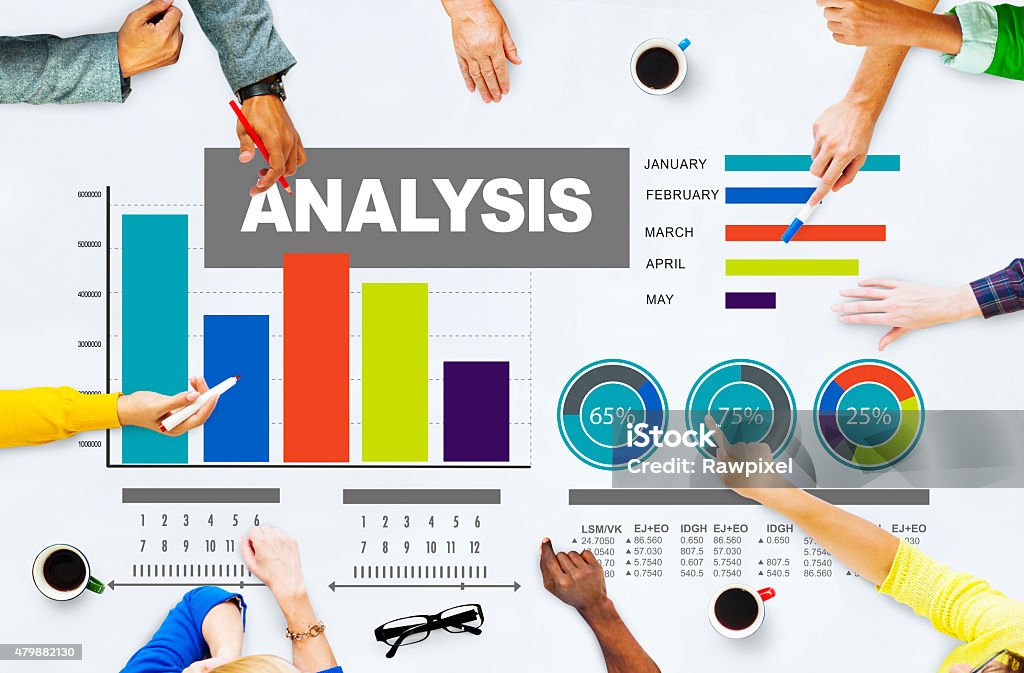 Analysis analyzing information bar graph data statisitc concept ***NOTE TO INSPECTOR: All visible graphics are our own design, and were produced for this particular shoot.***					 2015 Stock Photo