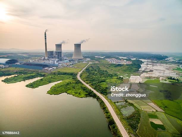 Aerial Power Sunset Times Stock Photo - Download Image Now - Coal, Hot Spring, 2015