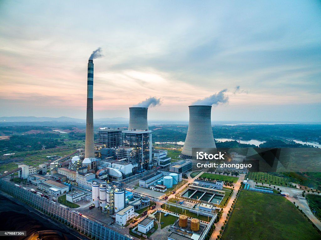 Aerial Power Sunset times Nuclear Power Station Stock Photo