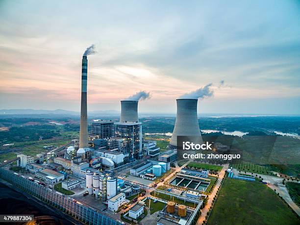 Aerial Power Sunset Times Stock Photo - Download Image Now - Nuclear Power Station, Radioactive Contamination, Hot Spring