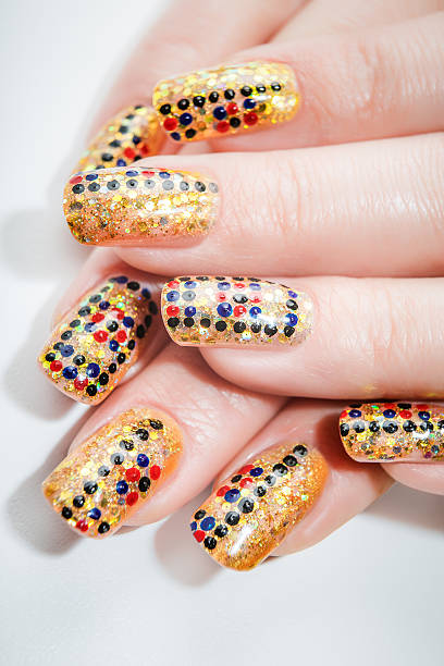 istock Female hands with nails art on the white background 479887432